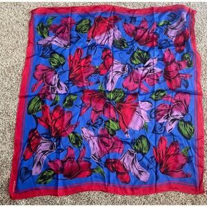 Vtg Echo Scarf Flower Silk Pink Green Blue 30” X 30”Handrolled Floral
